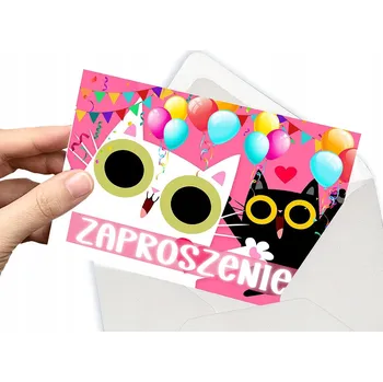 Pozvánka POZVÁNKA PEEKABOO CAT NA DĚTSKOU OSLAVU NAROZENIN + OBÁLKA DÁREK