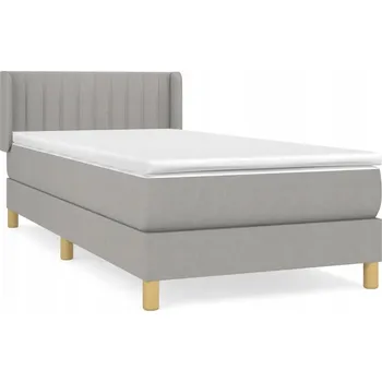 Postel Kontinentální postel světle šedá 203 x 93 x 78/88 cm s matrací 90 x 200 x 2 cm