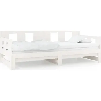 Pohovka Rozkládací Pohovka/Postel, Masivní Borovicové Dřevo, Bílá, 203,5x160x69,5 cm