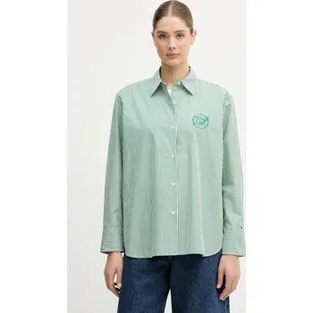 Pánské oblečení Bavlněná košile Tommy Hilfiger WW0WW48190 zelená 77X, vel. 38