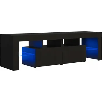 Televizní stolek TV stolek s RGB LED osvětlením, Materiál na bázi dřeva, Černá, 140x36,5