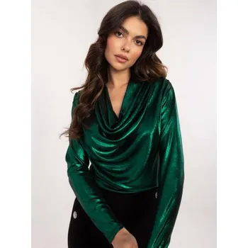 Tmavě zelená společenská halenka se splývavým výstřihem