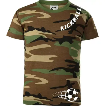 Kickball nápis šikmo - Dětské maskáčové triko - 146 cm/10 let ( Hnědý maskáč )