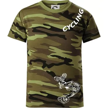 Chlapecké oblečení Cycling nápis šikmo - Dětské maskáčové triko - 134 cm/8 let ( Zelený maskáč )