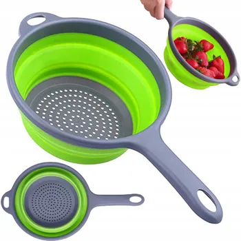 Cedník a síto Skládací silikonové sítko s rukojetí, zelené, 195 mm