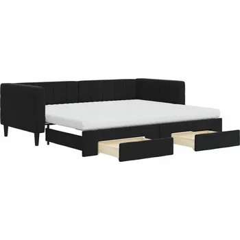 Pohovka Černá rozkládací lenoška 2v1 se zásuvkami, 223 x 100 x 68 cm