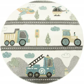 Koberec KOBEREC SVĚTLÝ KULATÝ S ULICEMI AUTA LETADLA TRAKTOR LIMA prům. 140 cm