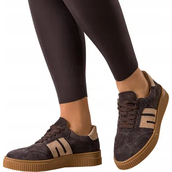 Dámské tenisky Dámské kožené tenisky čokoládové barvy na platformě, pohodlné, šněrovací, velikost 41
