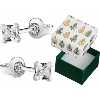 Náušnice Stříbrné Náušnice s zirkony Čtverce 3 mm Malé dámské šroubky Stříbro 925