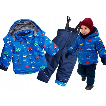 Kojenecká kombinéza Dvoudílná zimní kombinéza tmavě modrá a modrá AUTA kožíšek 1 80/86