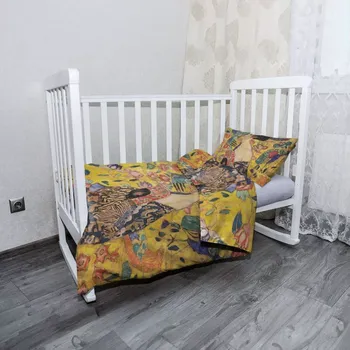 Povlečení Sablio Mikroplyšové dětské povlečení do postýlky Dáma s vějířem - Gustav Klimt - 120x90 / 40x60
