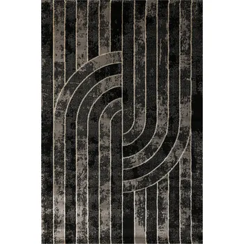 Koberec KOBEREC ČERNÝ ZLATÝ V PASECH HUSTÝ S EFEKTEM ODŘENÍ DO OBÝVACÍHO POKOJE KASHMIR 133x190 cm