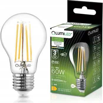 Žárovka LED žárovka E27 A60 7W = 60W 810lm 4000K Neutrální 360° FILAMENT LUMILED