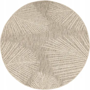 Koberec KOBEREC KULATÝ PROPLÉTANÝ BÉŽOVÝ S MOTIVEM LISTŮ PRO DOMÁCNOST NA TERASA BALKON PATIO prům. 120 cm