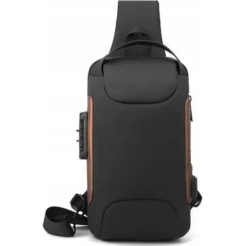 Taška přes rameno s USB nabíjením proti krádeži Tom - Černá/Hnědá KP-25611