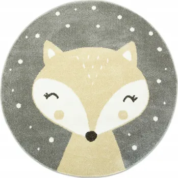 Koberec KOBEREC KULATÝ PRO DĚTI LIMA S LIŠKOU ŠEDÝ ŽLUTÝ KRÉMOVÝ MĚKKÝ prům. 140 cm