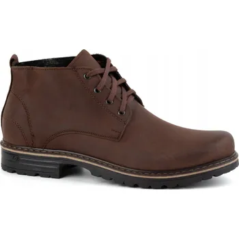 Pánské polobotky Pánské kožené boty kotníkové nad kotník šněrovací 2119 tmavě hnědé velikost 44