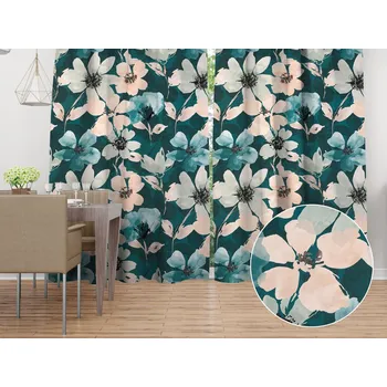 ubrus Sametový závěs Tamara TMR-027 Velké květy na tmavě zeleném 145x140 cm