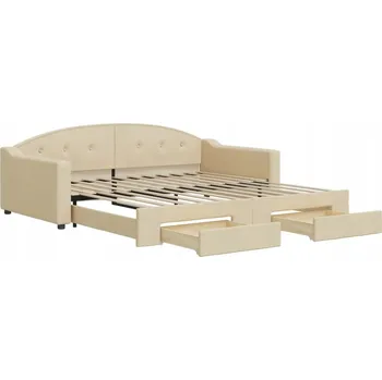 Pohovka Krémové rozkládací lehátko 2 v 1 se zásuvkami, 223 x 110/212,5 x 75 cm