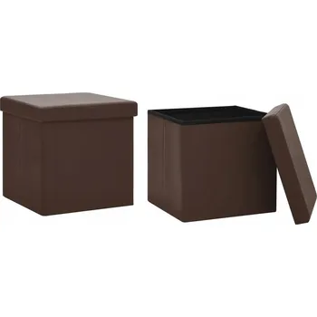 Taburet Skládací pufy s úložným prostorem MDF/PVC hnědé 38x38x38 cm