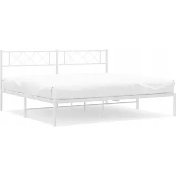Postel Bílý kovový rám postele 207 x 198 x 90 cm s úložným prostorem