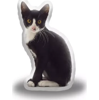 Polštář Sablio 3D polštář ve tvaru Černobílá kočka