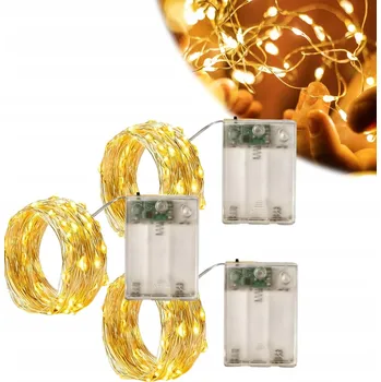 Vánoce 3x LED SVĚTÝLKA TEPLÁ BÍLÁ NA BATERIE 50 LED DIOD 5 METRŮ