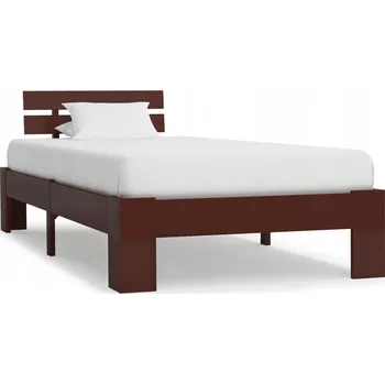 Postel Rám postele z masivního borovicového dřeva, tmavě hnědá, 213 x 105 x 66 cm