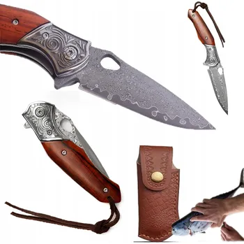 Kuchyňský nůž Skládací damaškový Nůž ostřený PRO RYBAŘENÍ, KEMPOVÁNÍ A LOV 18 cm