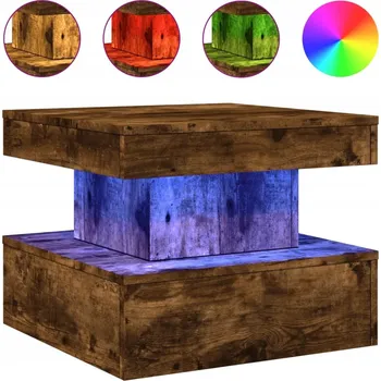 Konferenční stolek Konferenční stolek s RGB LED osvětlením, dřevěný materiál, kouřové sklo
