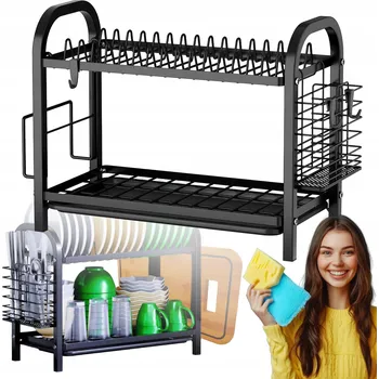 Odkapávač na nádobí Dvoupatrový odkapávač na nádobí stojící velký černý odkapávač na talíře