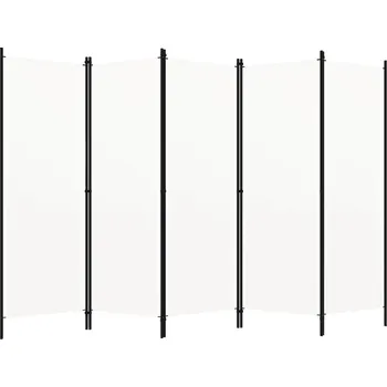 Paraván Paraván 5-dílný z látky a železného rámu, 250x180 cm, bílý