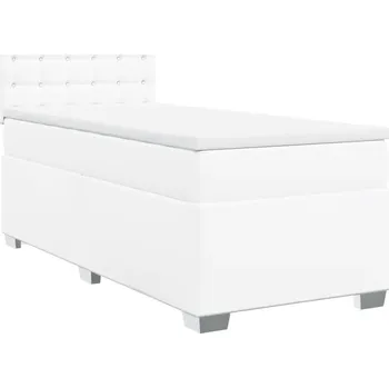 Postel Kontinentální postel 200x100 cm, bílá barva, umělá kůže, taštičkové pružiny