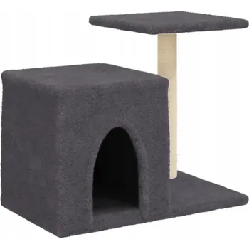 Víceúrovňové Škrabadlo pro kočky s Domkem a Plošinami, Tmavě Šedé, 73x48x50,5
