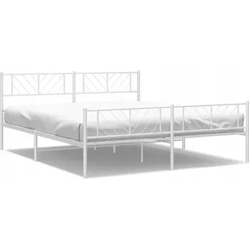 Postel Bílý kovový rám postele 207 x 198 x 90 cm s čelem a nožní deskou