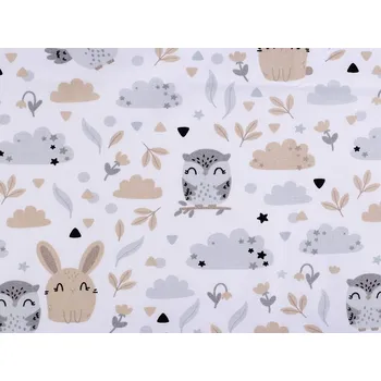 Bavlněná látka lesní zvířátka METRÁŽ - (22314-1) bílá