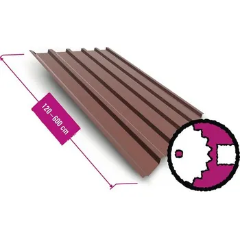 Střešní krytina Trapézový plech H35 lesk RAL 3009 oxidově červená 0,5 mm, šířka 107,1 cm, délka na přání 120-600 cm