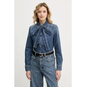 Dámská košile Džínová košile OUI dámská, tmavomodrá barva, regular, s klasickým límcem, 96069 59J, vel. 42