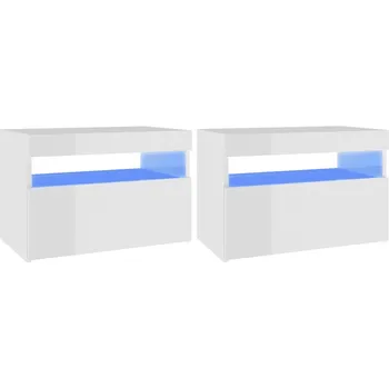 Noční stolek Noční stolky LED RGB z dřevotřísky, bílé, 60x35x40 cm