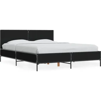 Postel Rám postele černý 203 x 123 x 80 cm s kovovými nohami a lamelovým roštem z překližky