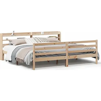 Postel Dřevěná postel z borovicového dřeva s policemi, 221,5 x 210 x 82 cm, neošetřená