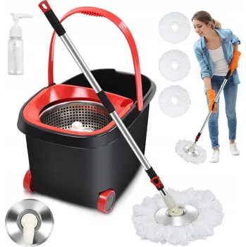 mop OTOČNÝ MOP 360 TURBO S VELKÝM KÝBLEM A 3 NÁHRADNÍMI HLAVICEMI Z MIKROVLÁKNA