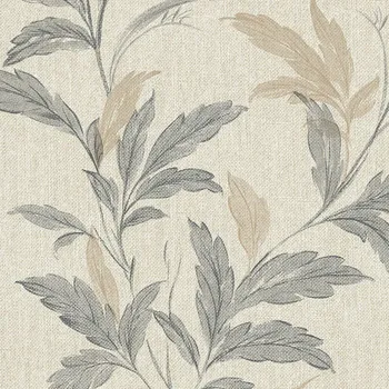 Tapeta Vinylová tapeta na zeď dekorativní listy boho béžovo šedá tkanina