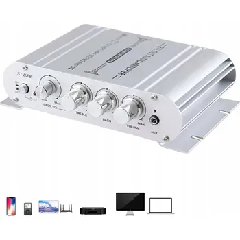 Hi-Fi Zesilovač HIFI 2.1 ZESILOVAČ STEREO STŘÍBRNÝ ZESILOVAČ S VÝKONNÝM ZESILOVAČEM