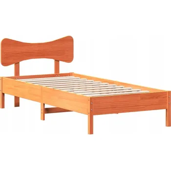 Postel Dřevěná borovicová postel s čelem, voskový hnědá, 205,5 x 105,5 x 81 cm