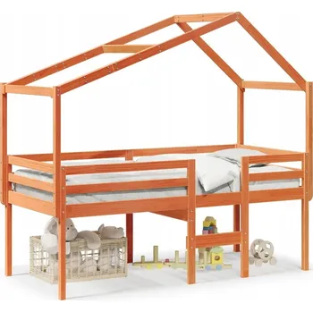 Dětská postel Vysoká dětská postel se stříškou, voskovaná hnědá, 195,5 x 80,5 x 89 cm