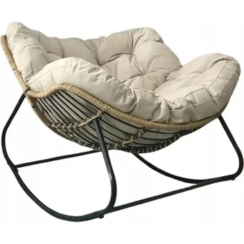 Křeslo Houpací křeslo béžové látkové kovové s podnožkou