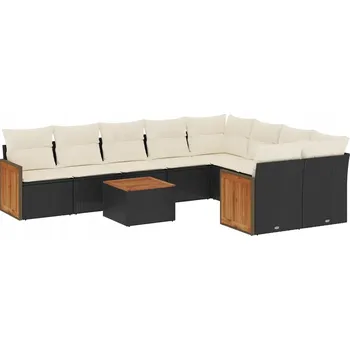 Modulární zahradní souprava z PE ratanu a akáciového dřeva, černá