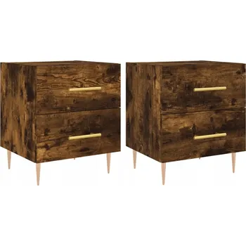 Noční stolek Noční stolek se zásuvkami, kouřový dub, 40x35x47,5 cm, železné nohy