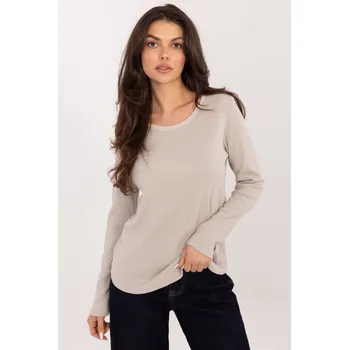 FPrice Žebrovaná halenka s dlouhým rukávem béžová Velikost: UNI